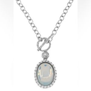 Designer Kenneth Jay Lane Silver Tone Opalite & Crystal Necklace, 18" Length